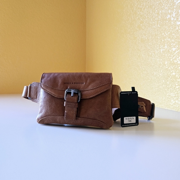 SPIKES & SPARROW Genuine Leather Front Pocket Big Waist Belt Bag Fanny Pack Tan - Picture 3 of 16